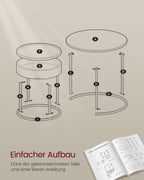 Round coffee table set of 2 vintage brown-ink black