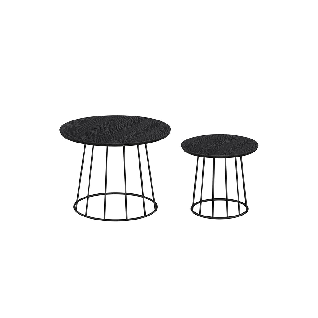 Coffee table set of 2 with steel frame in natural walnut color