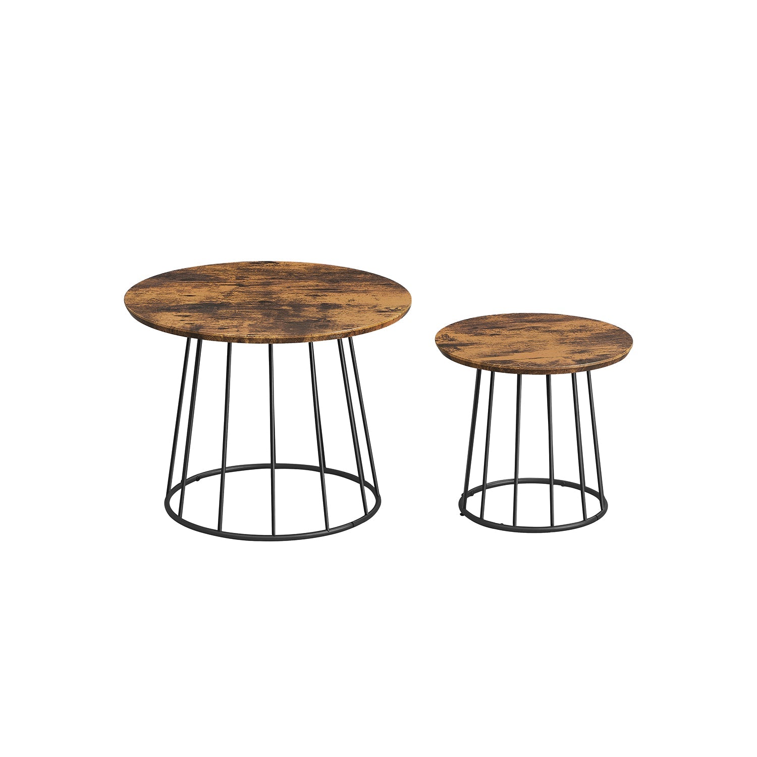 Coffee table set of 2 with steel frame in natural walnut color
