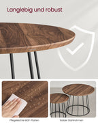 Coffee table set of 2 with steel frame in natural walnut color