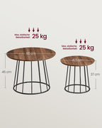 Coffee table set of 2 with steel frame in natural walnut color