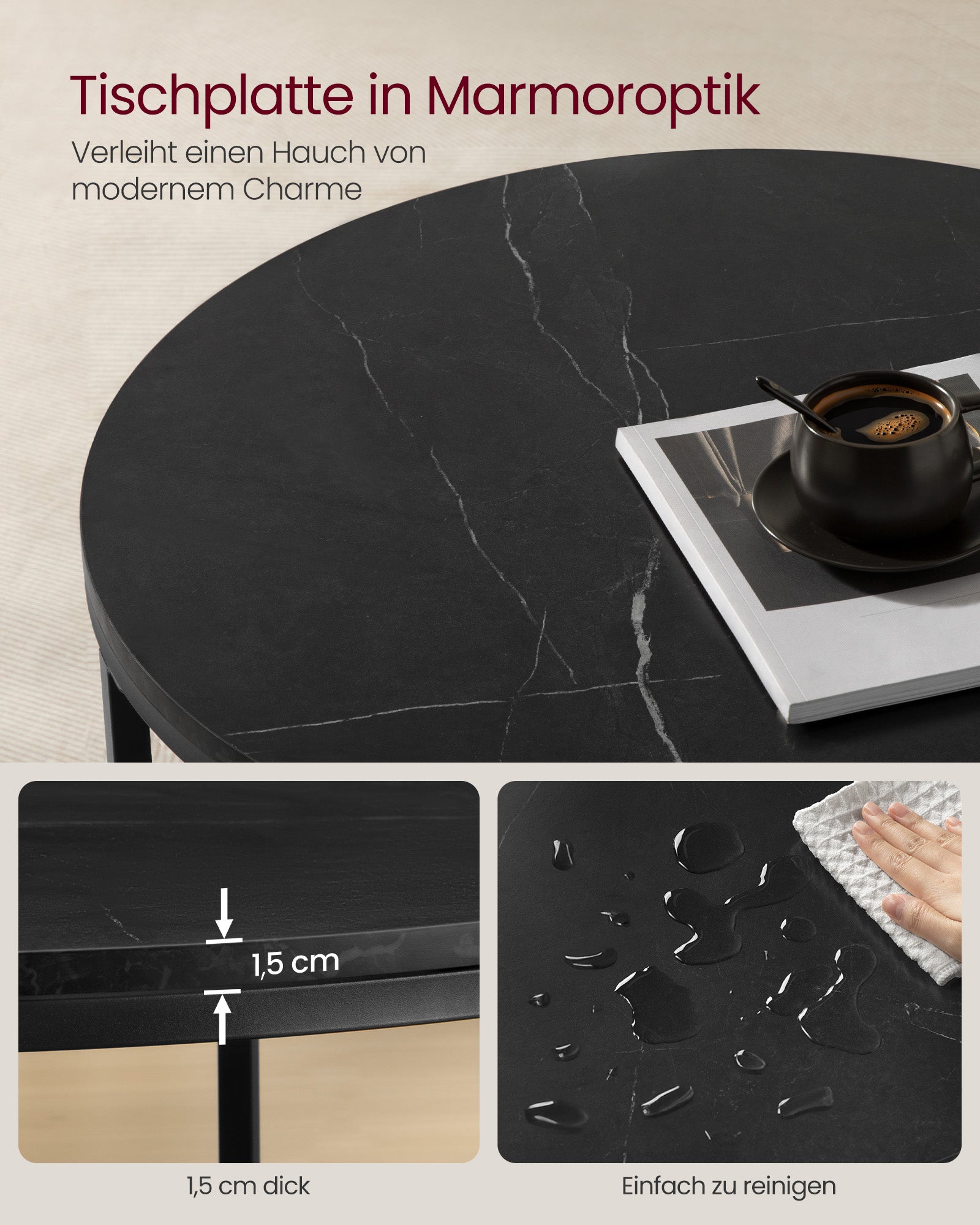 Coffee table-2 levels-Glass sheet-Marble black-ink black