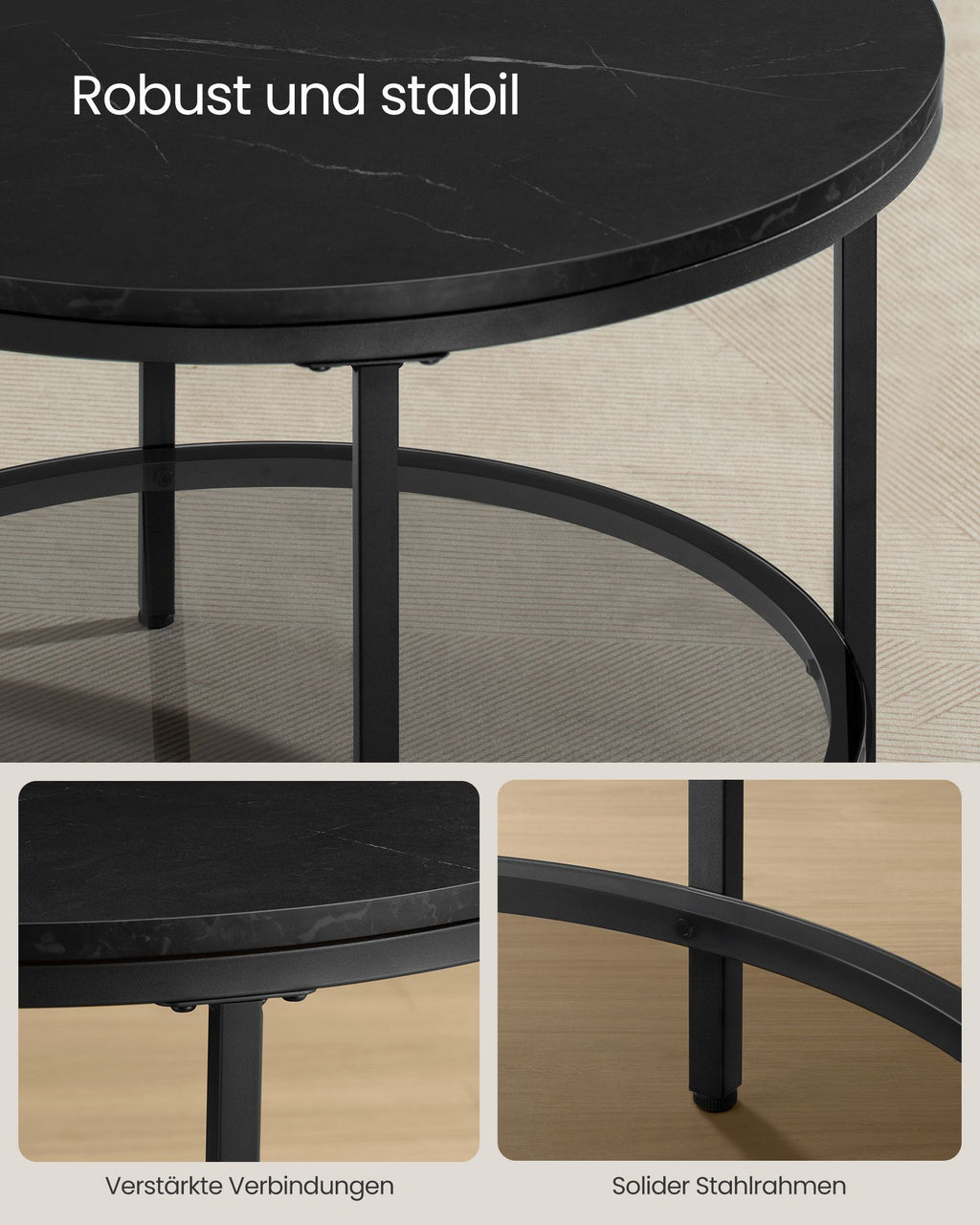 Coffee table-2 levels-Glass sheet-Marble black-ink black