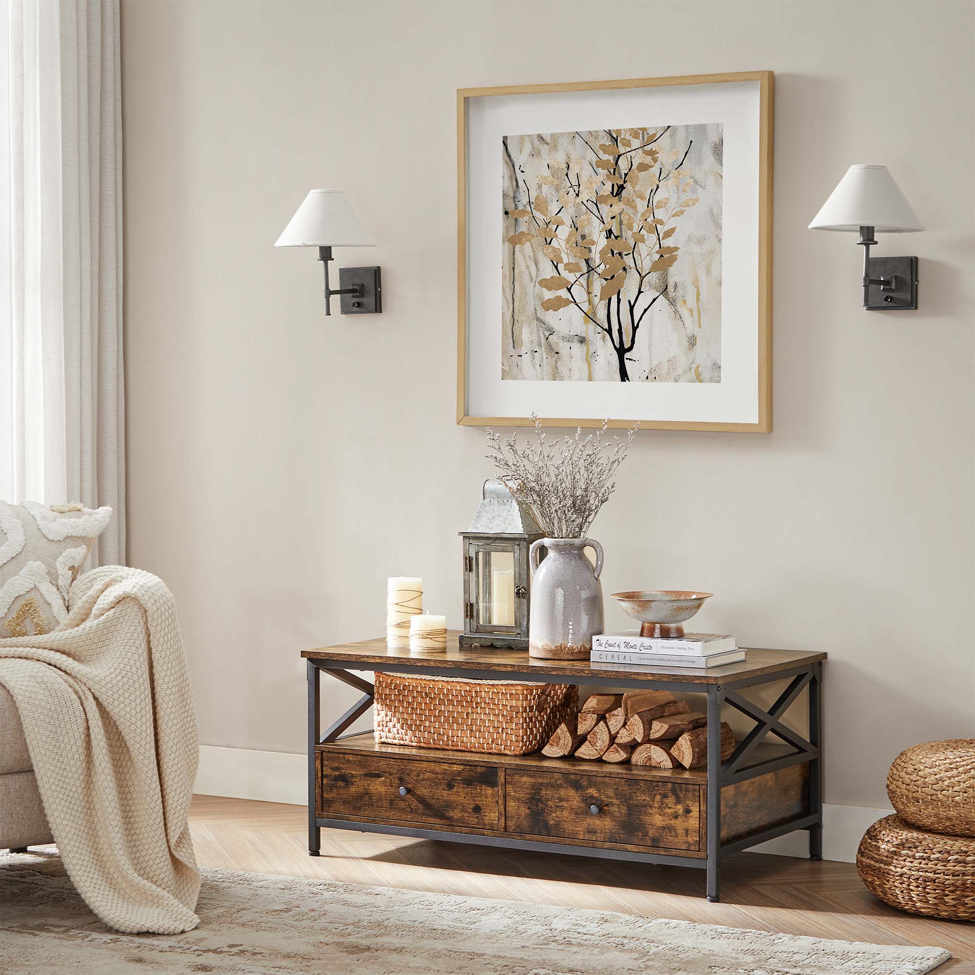 Coffee table - Living room table - With 2 drawers - 100 x 55 x 45 cm - Brown