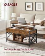 Coffee table adjustable in height with open compartments of vintage brown-black