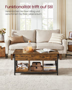 Coffee table adjustable in height with open compartments of vintage brown-black