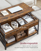 Coffee table adjustable in height with open compartments of vintage brown-black