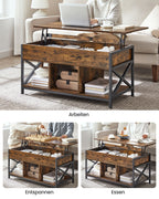 Coffee table adjustable in height with open compartments of vintage brown-black