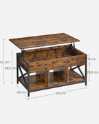 Coffee table adjustable in height with open compartments of vintage brown-black