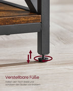 Coffee table adjustable in height with open compartments of vintage brown-black