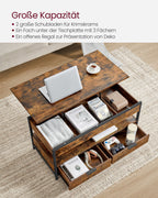 Coffee table-with drawers-vintage brown-ink black