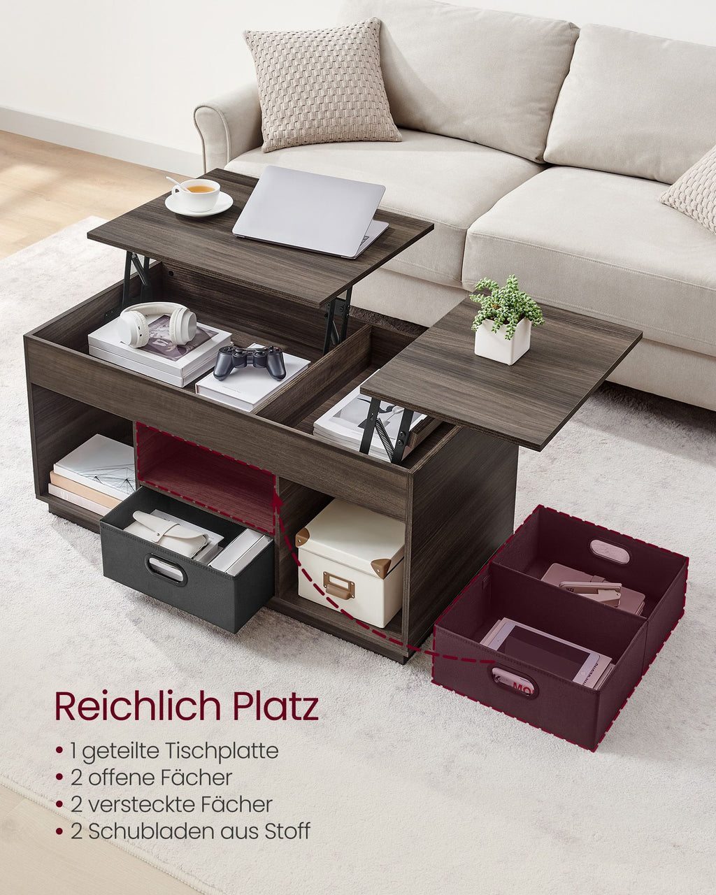 Coffee table with 2 drawers and courses asbruin