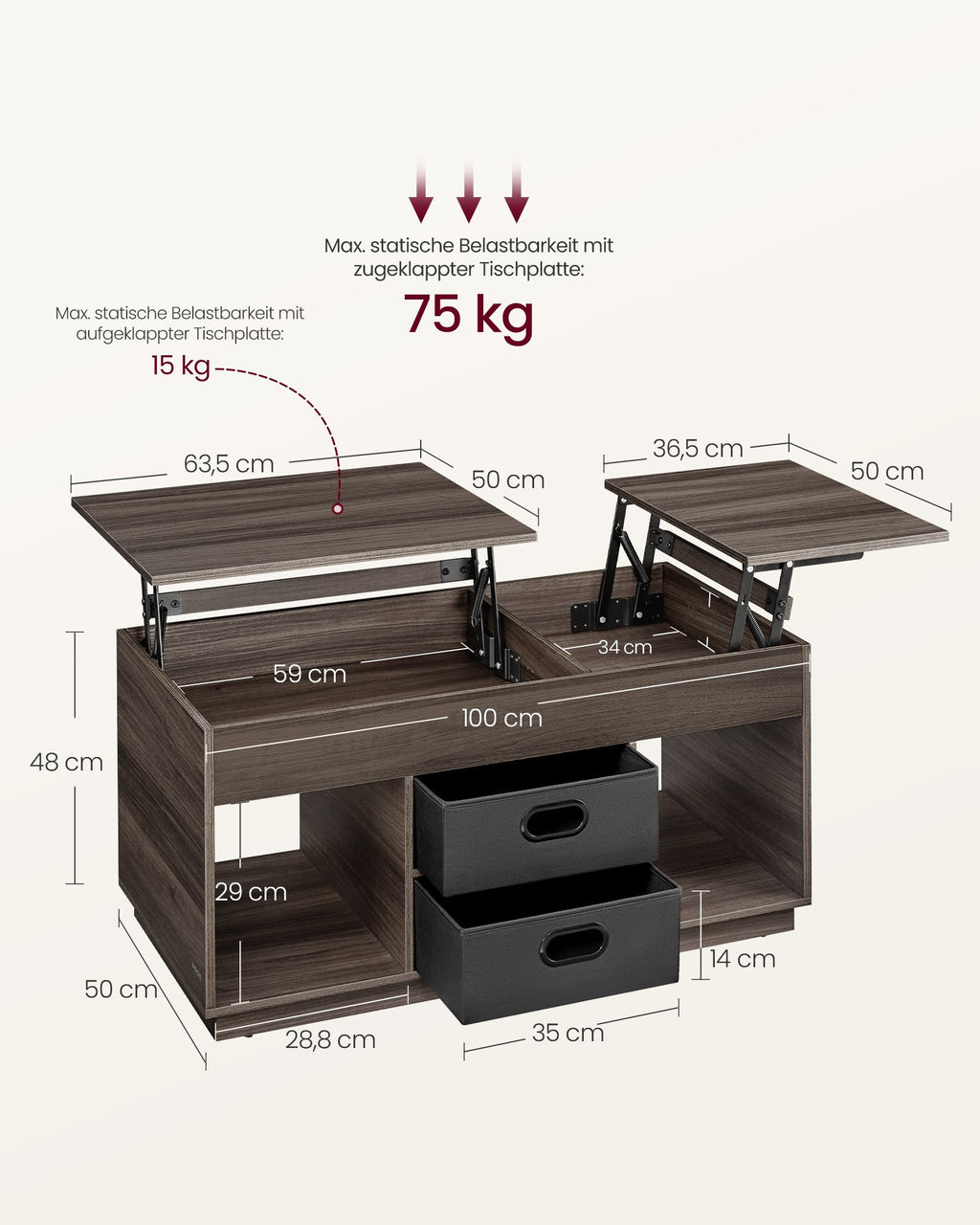Coffee table with 2 drawers and courses asbruin