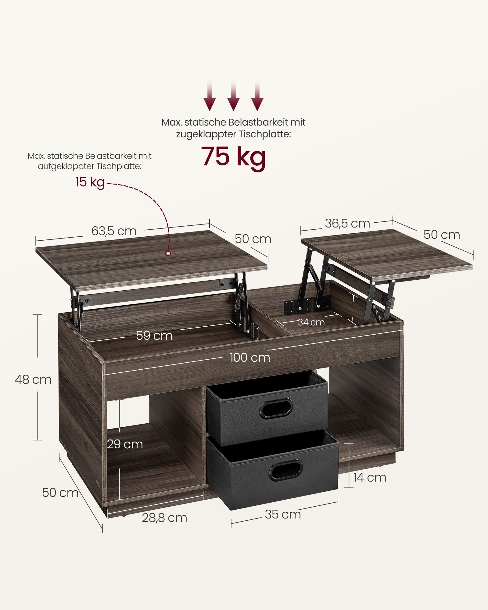 Coffee table with 2 drawers and courses asbruin