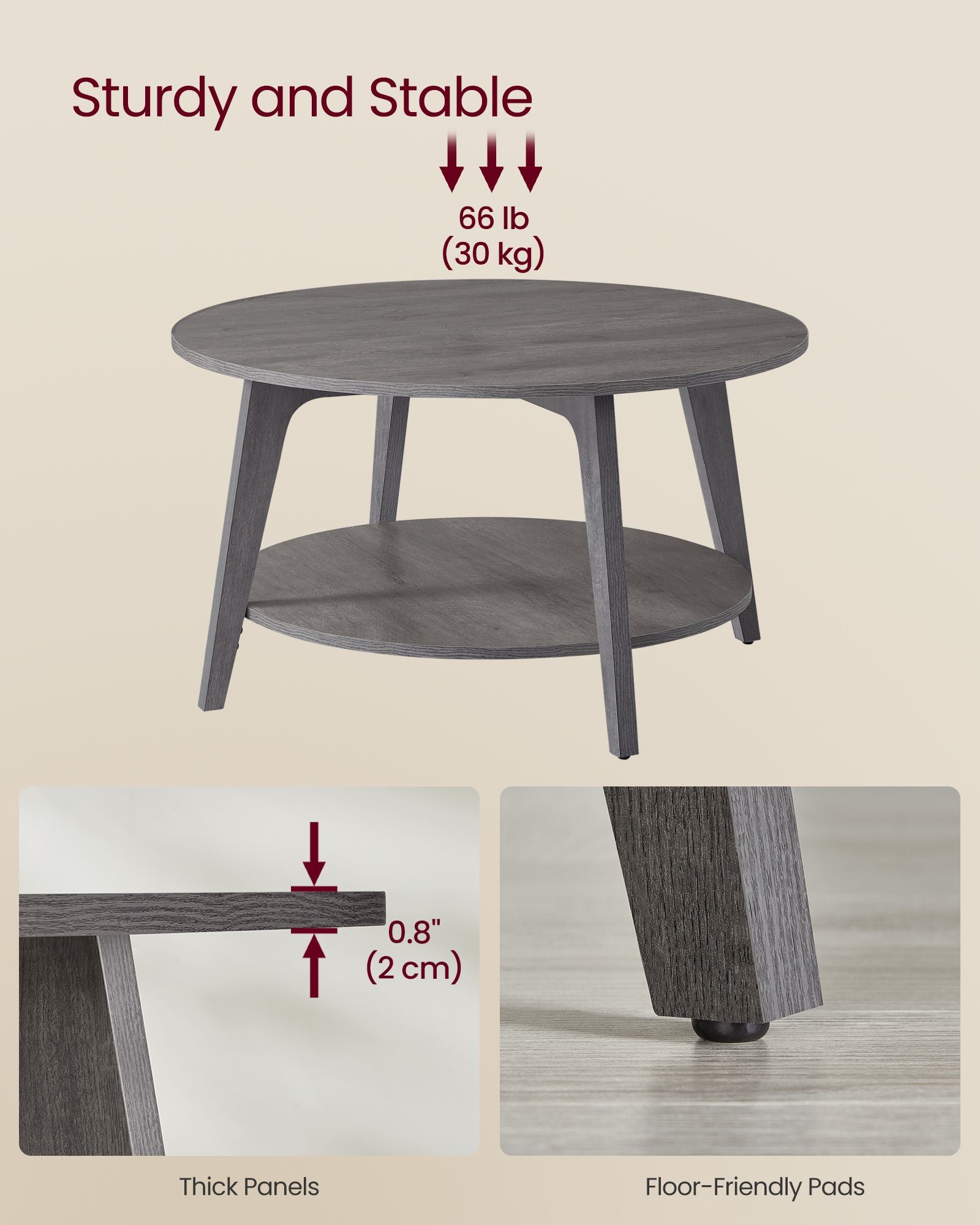 Round coffee table - 2 levels - with storage space - 80 x 45 cm - foggy gray
