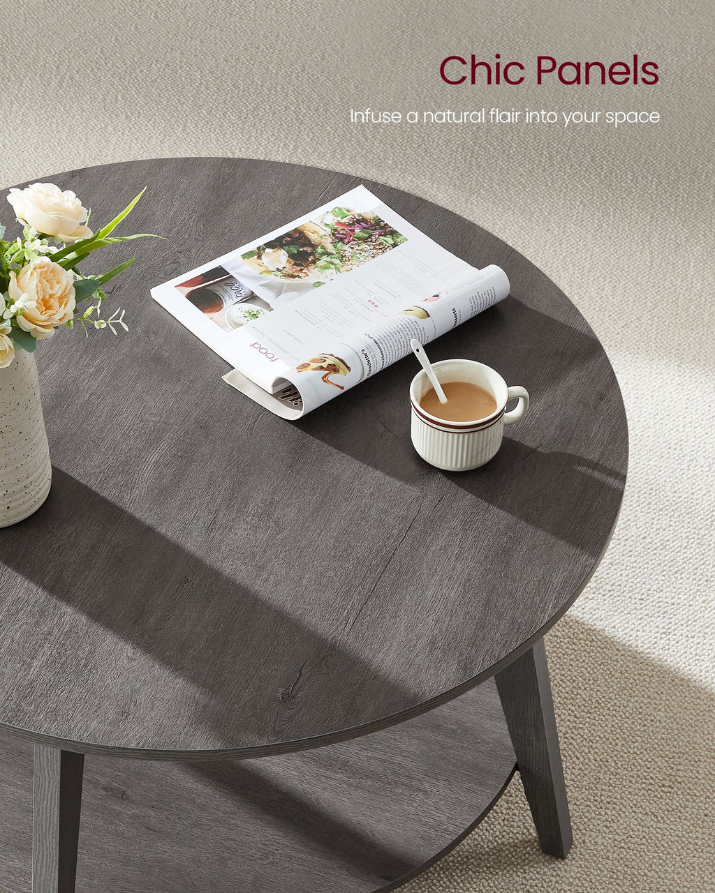 Round coffee table - 2 levels - with storage space - 80 x 45 cm - foggy gray