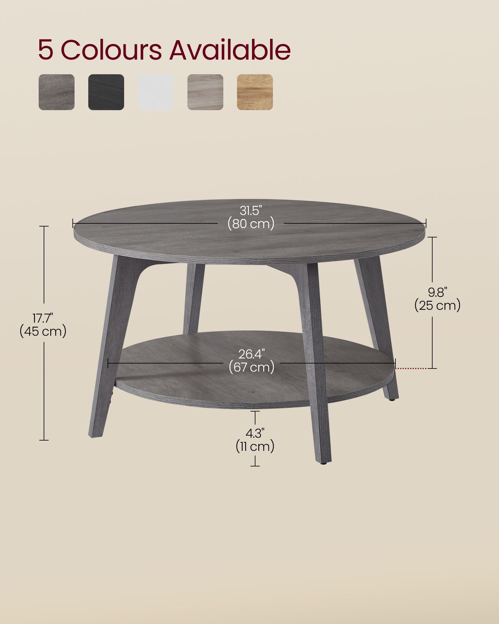 Round coffee table - 2 levels - with storage space - 80 x 45 cm - foggy gray