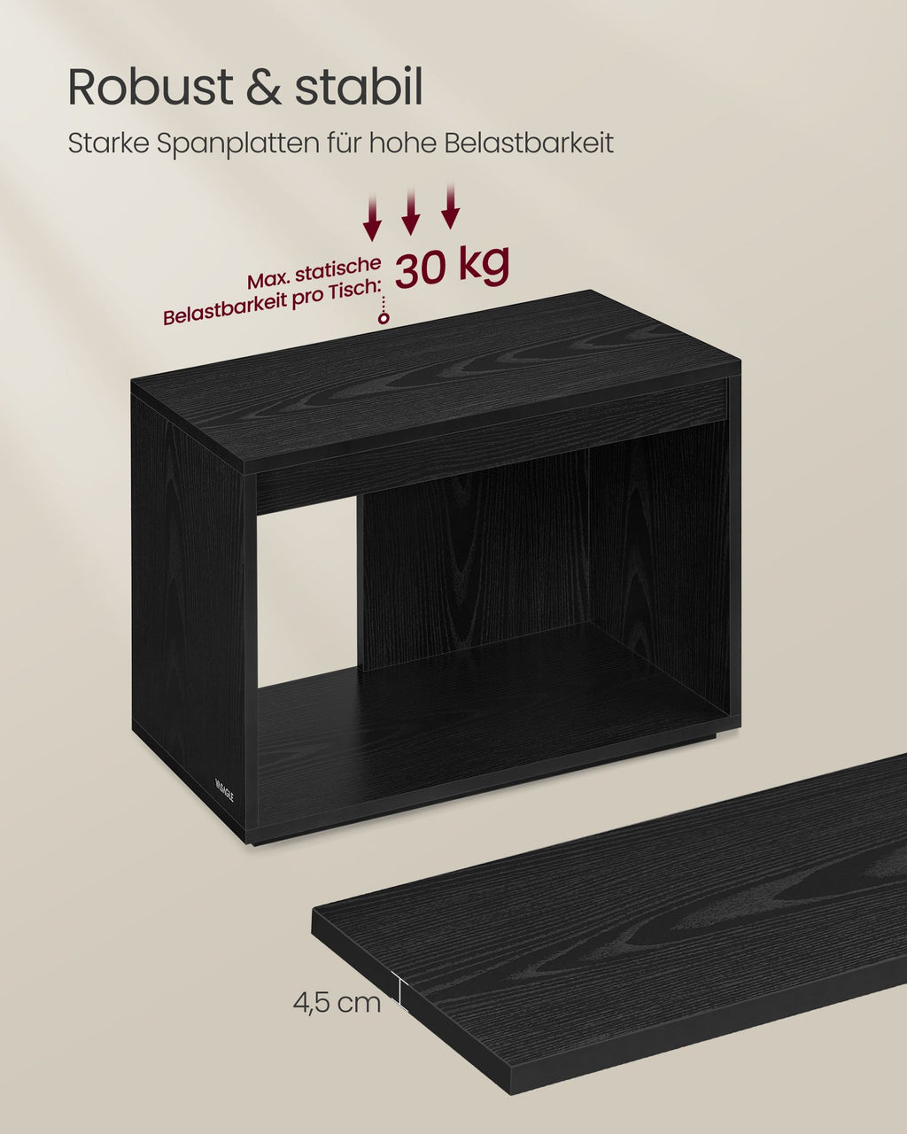 Coffee table set of 3 with storage space in Ebony Black