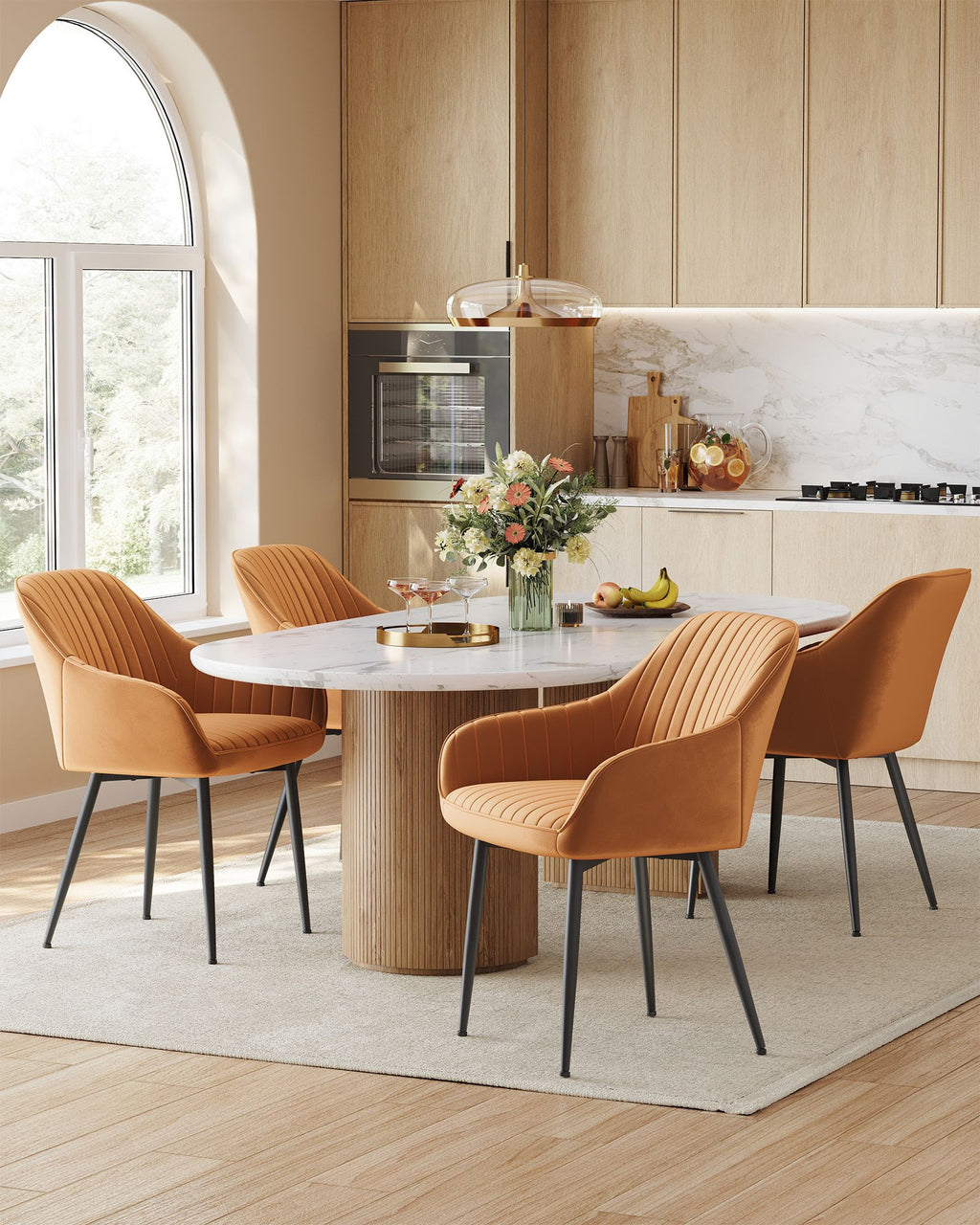 Dining room chair-with armrests, caramel brown ink black