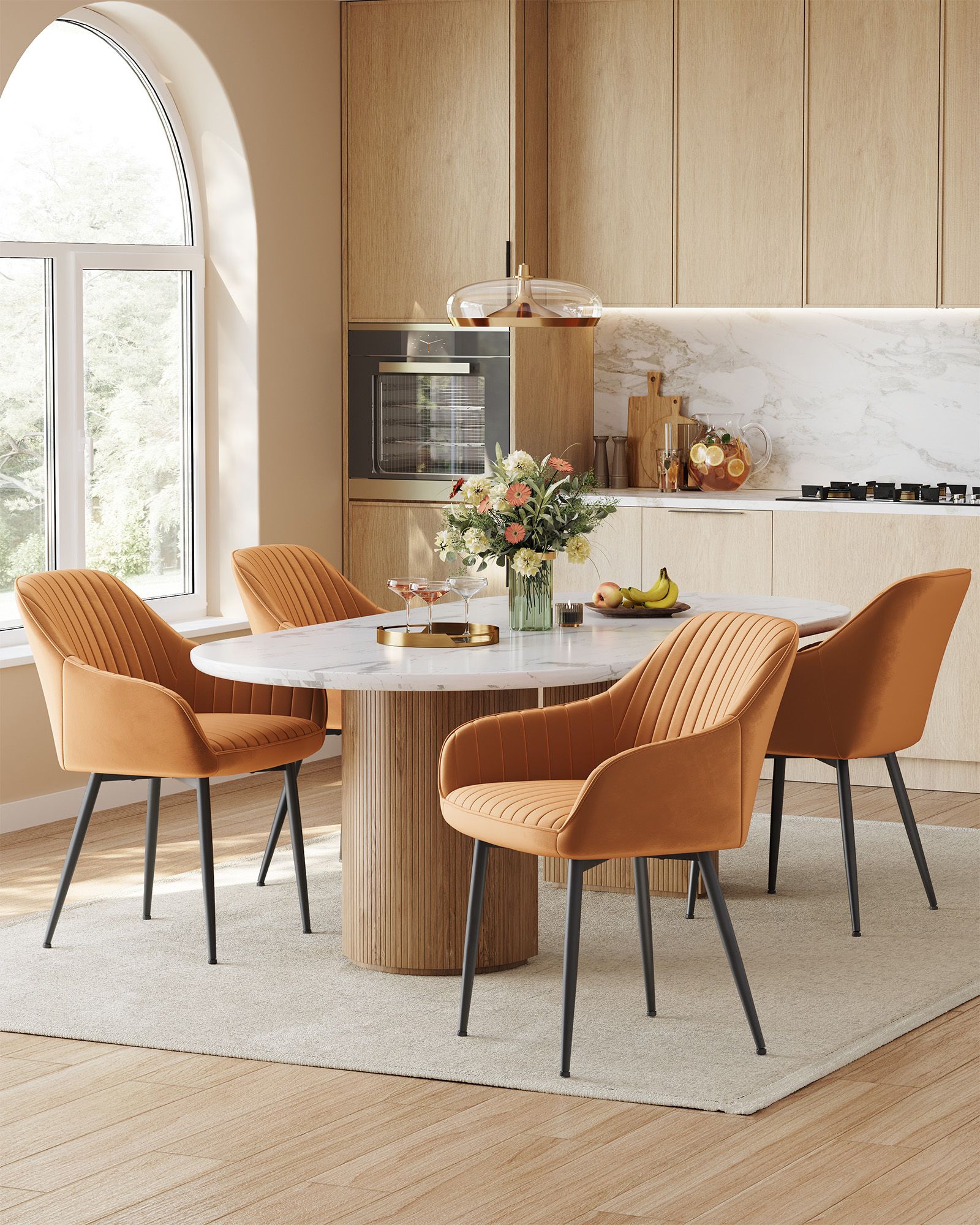 Dining room chair-with armrests, caramel brown ink black