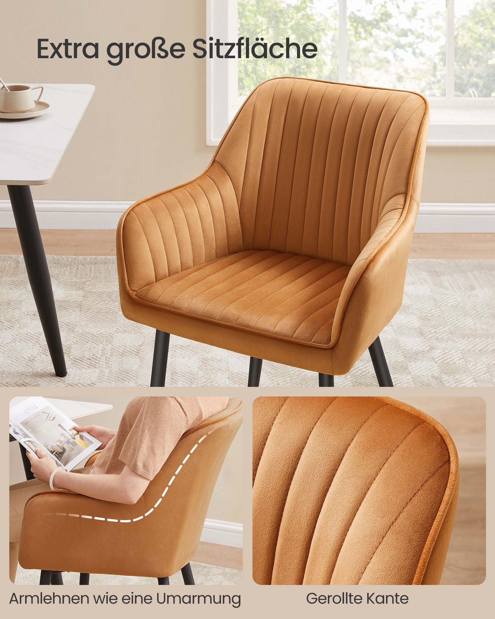 Dining room chair-with armrests, caramel brown ink black