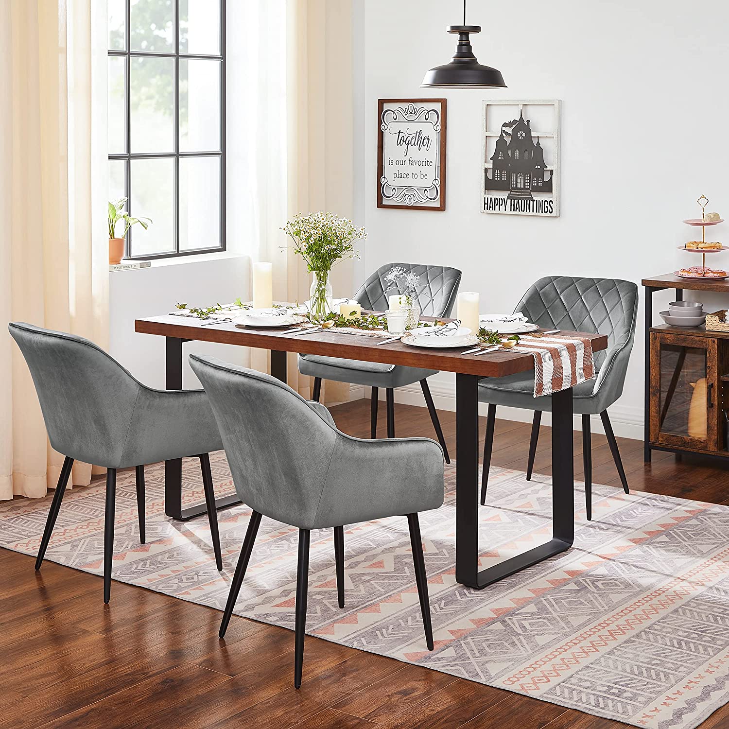 Dining room chairs with armrests set of 6 gray
