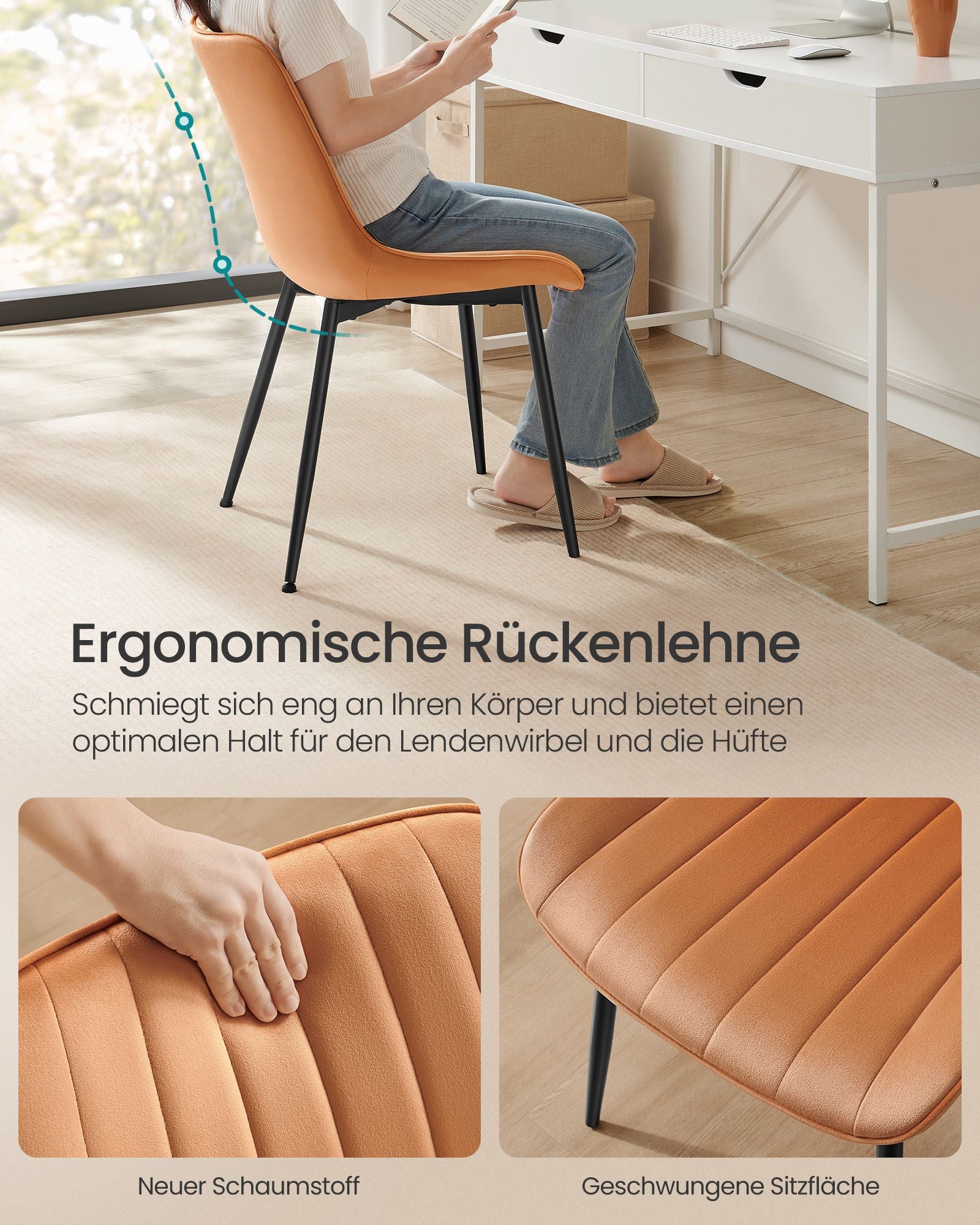 Dining room chair set of 2 caramel brown-ink black