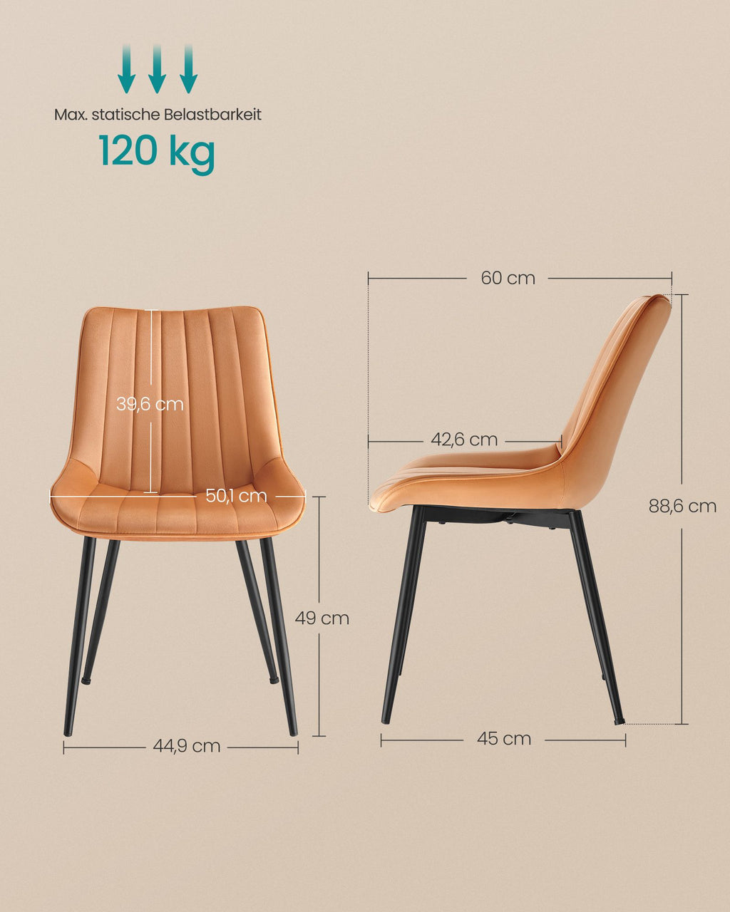 Dining room chair set of 2 caramel brown-ink black