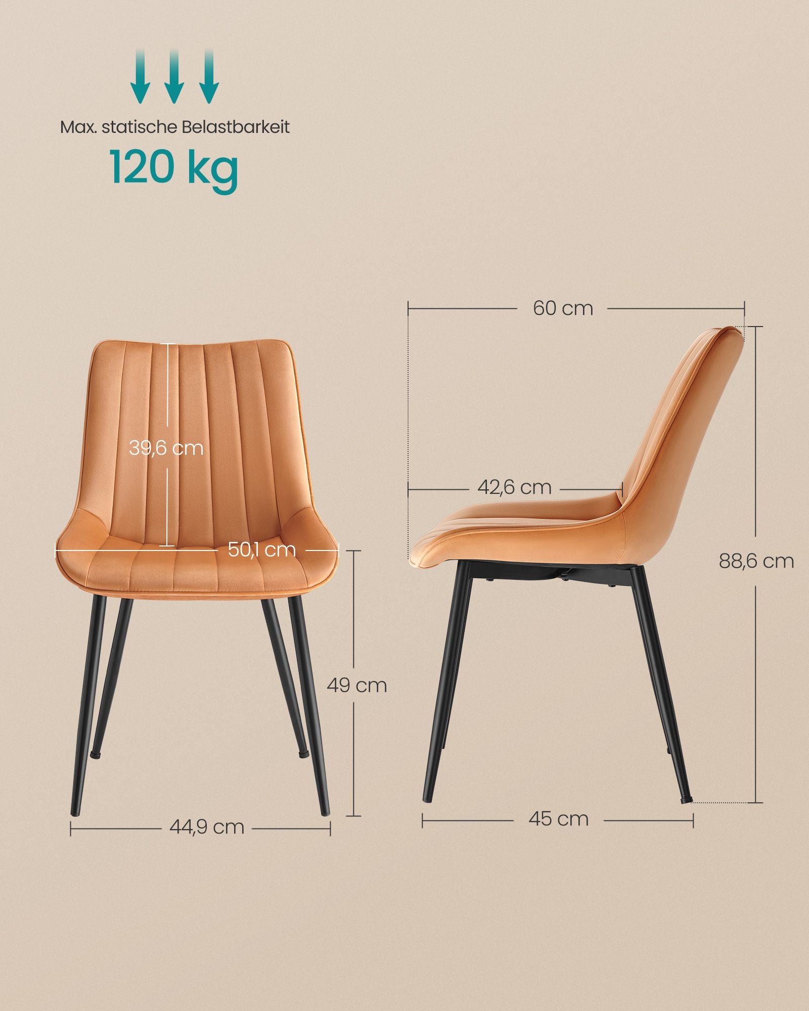 Dining room chair set of 2 caramel brown-ink black