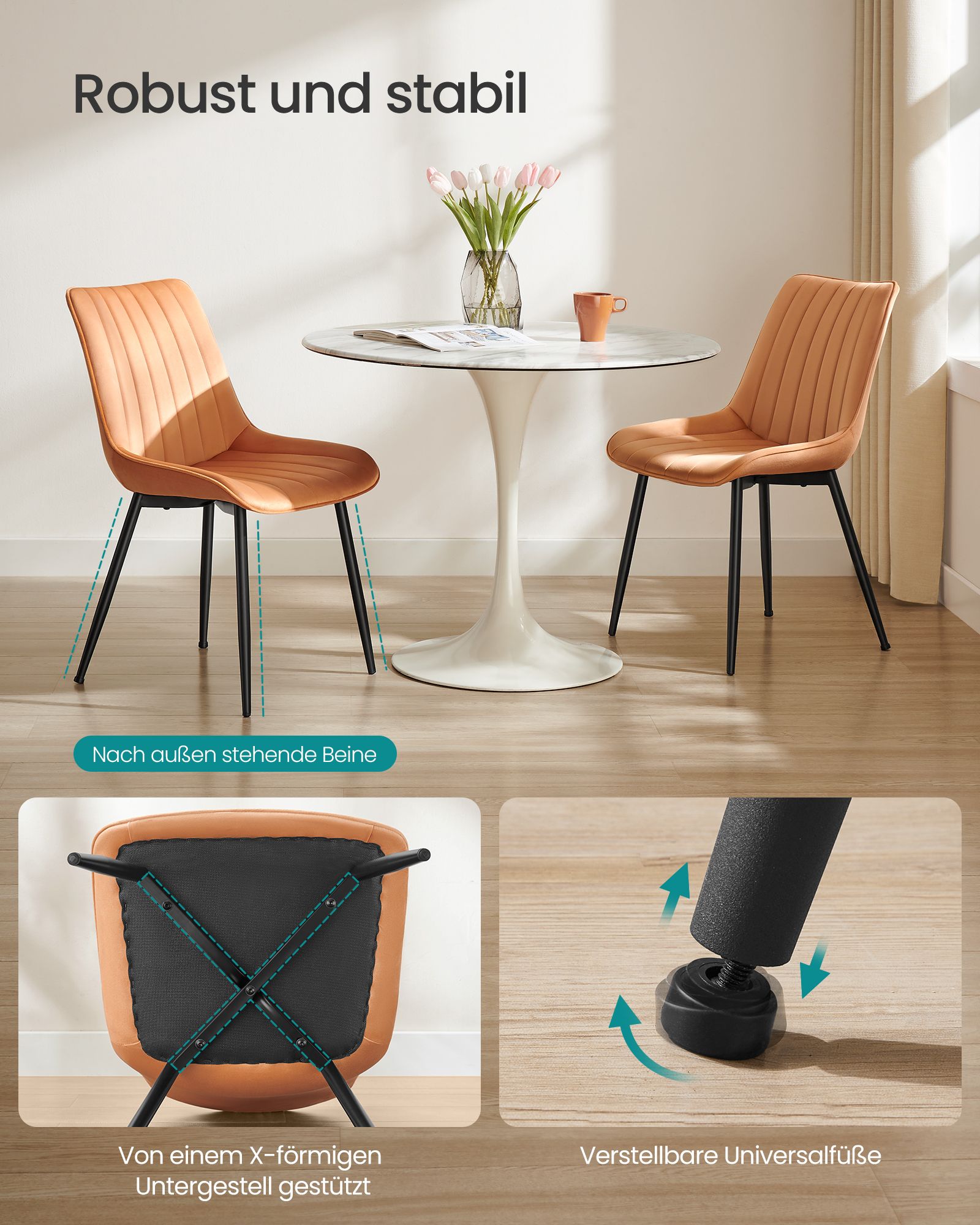 Dining room chair set of 2 caramel brown-ink black