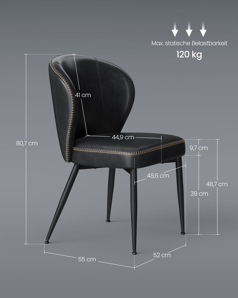 Dining room chair - Living room chair - Metal legs - Art leather - Black