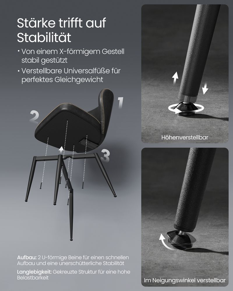 Dining room chair - Living room chair - Metal legs - Art leather - Black