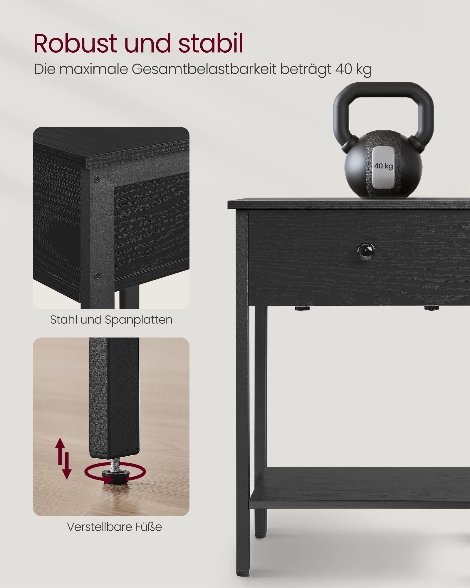 Side table - with drawer & plank - Ebony black