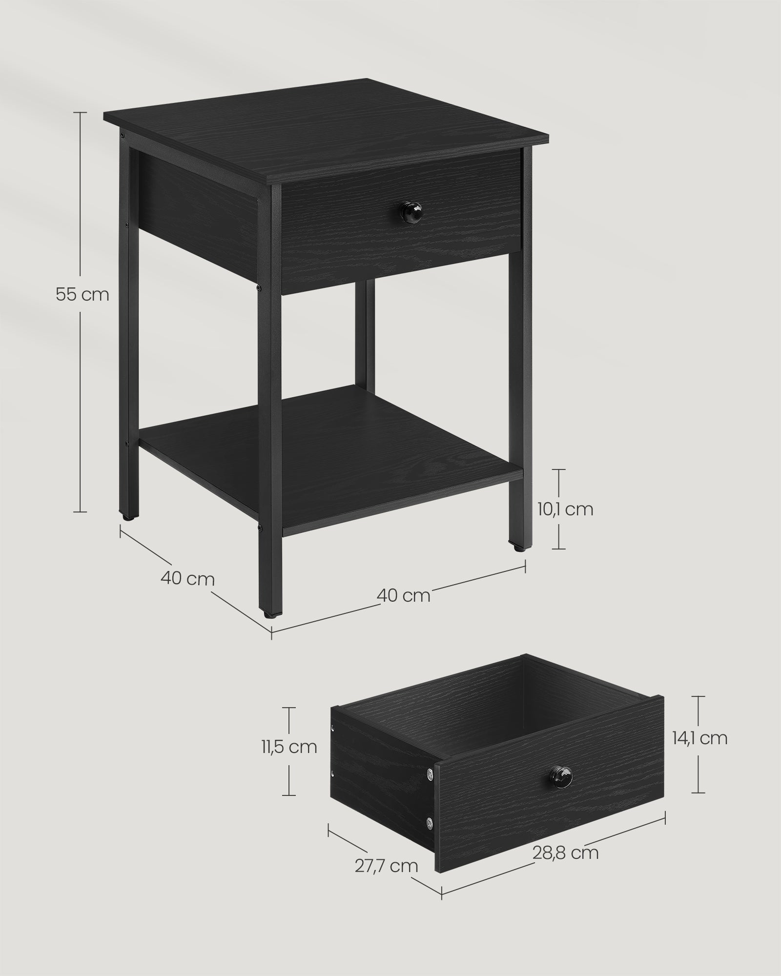 Side table - with drawer & plank - Ebony black