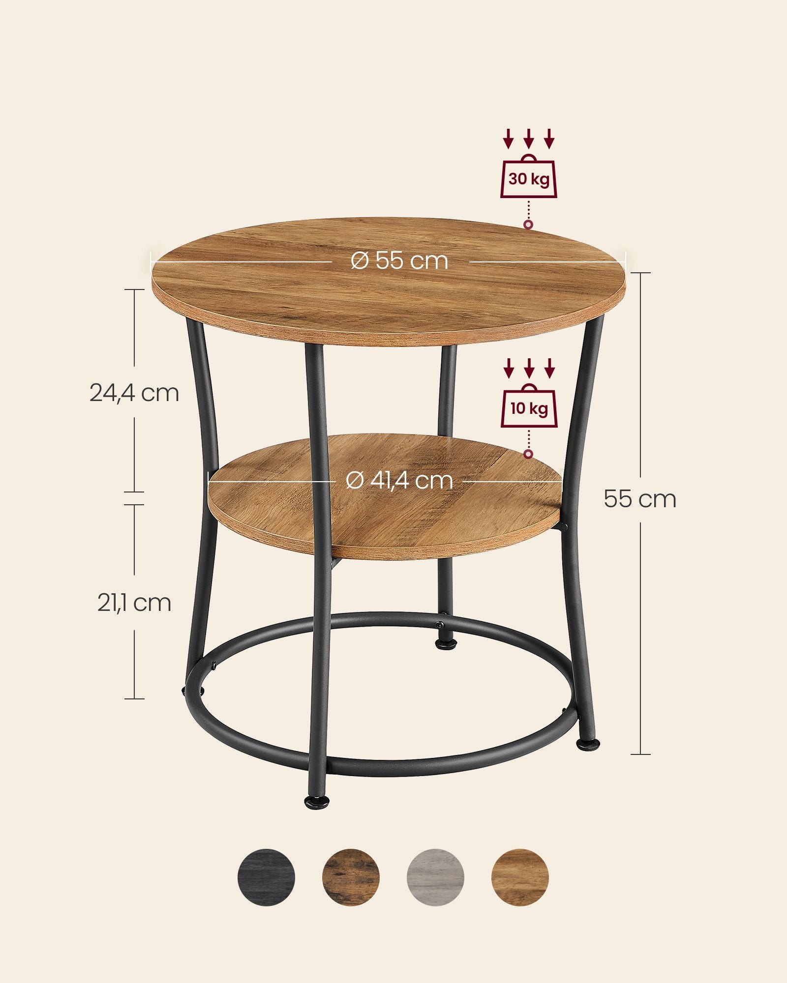 Side table with 2 shelves and steel frame