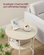 Side table with 2 shelves - steel frame - natural beige