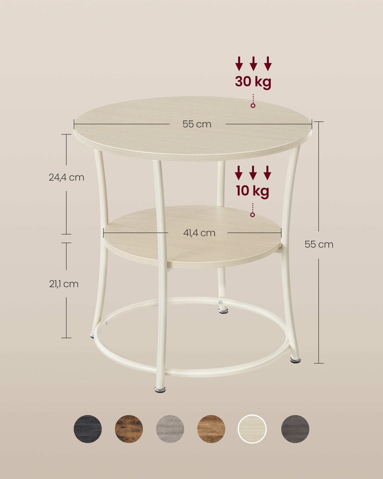 Side table with 2 shelves - steel frame - natural beige