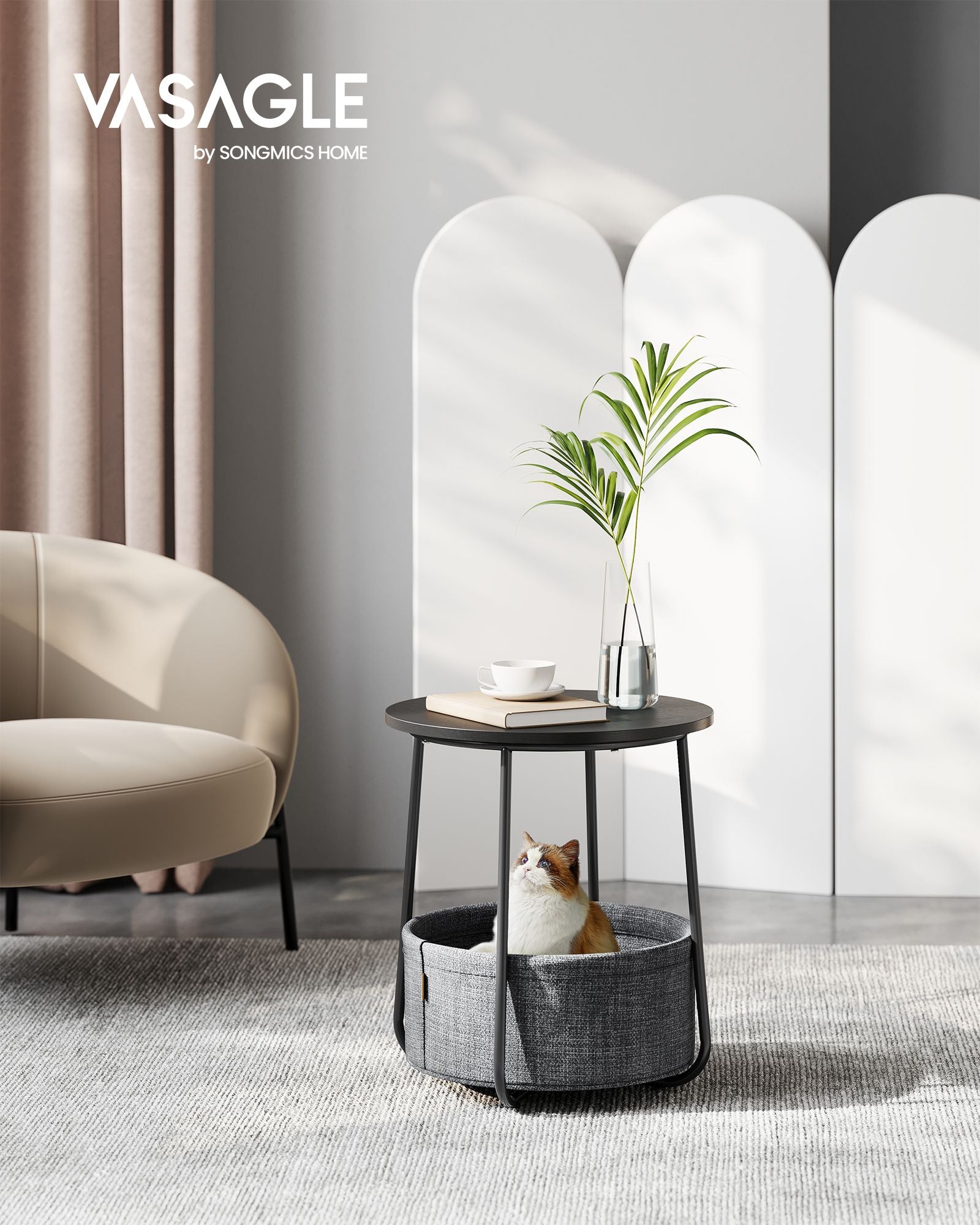 Side table-with basket-ebony black-leigh-free fabric