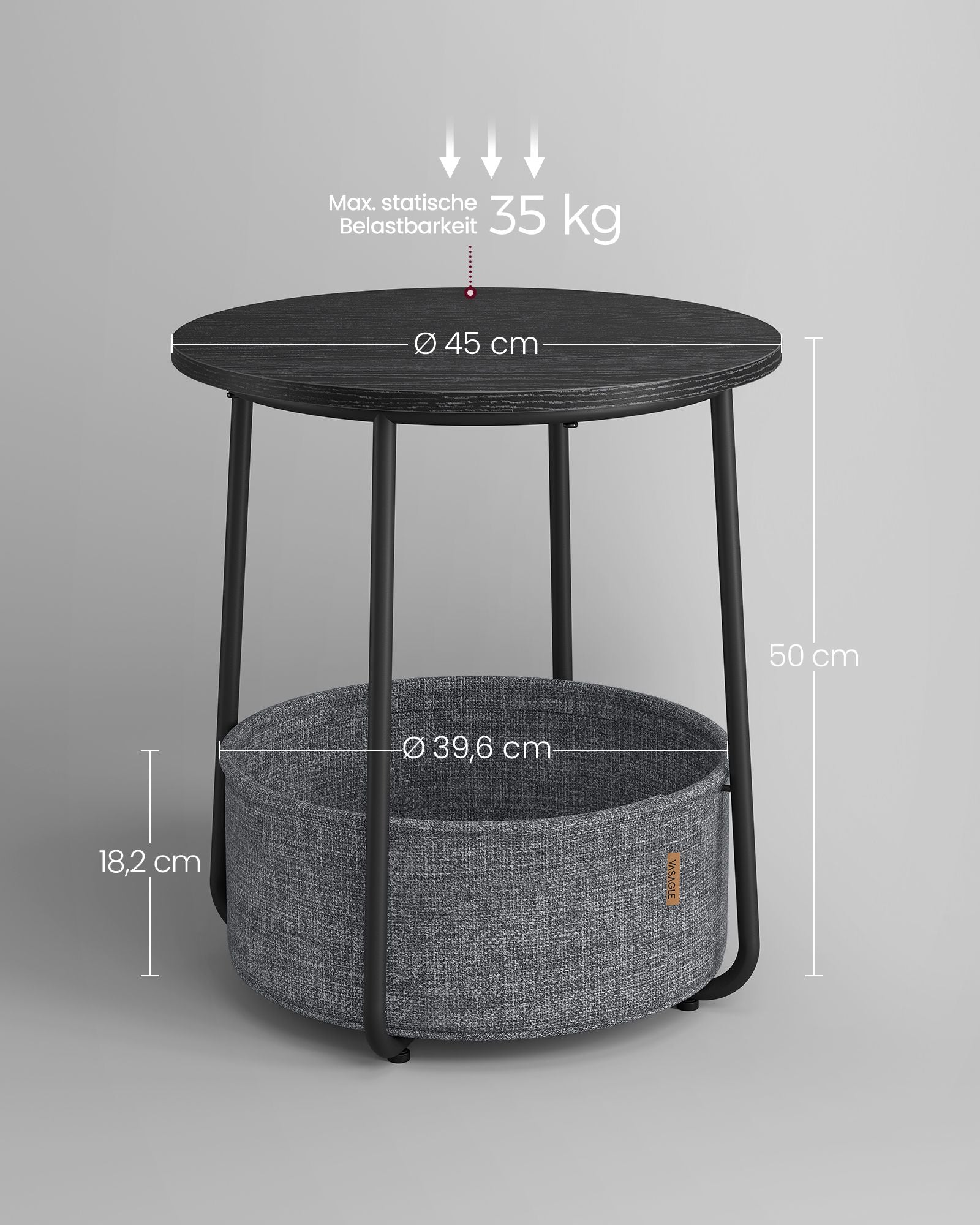 Side table-with basket-ebony black-leigh-free fabric