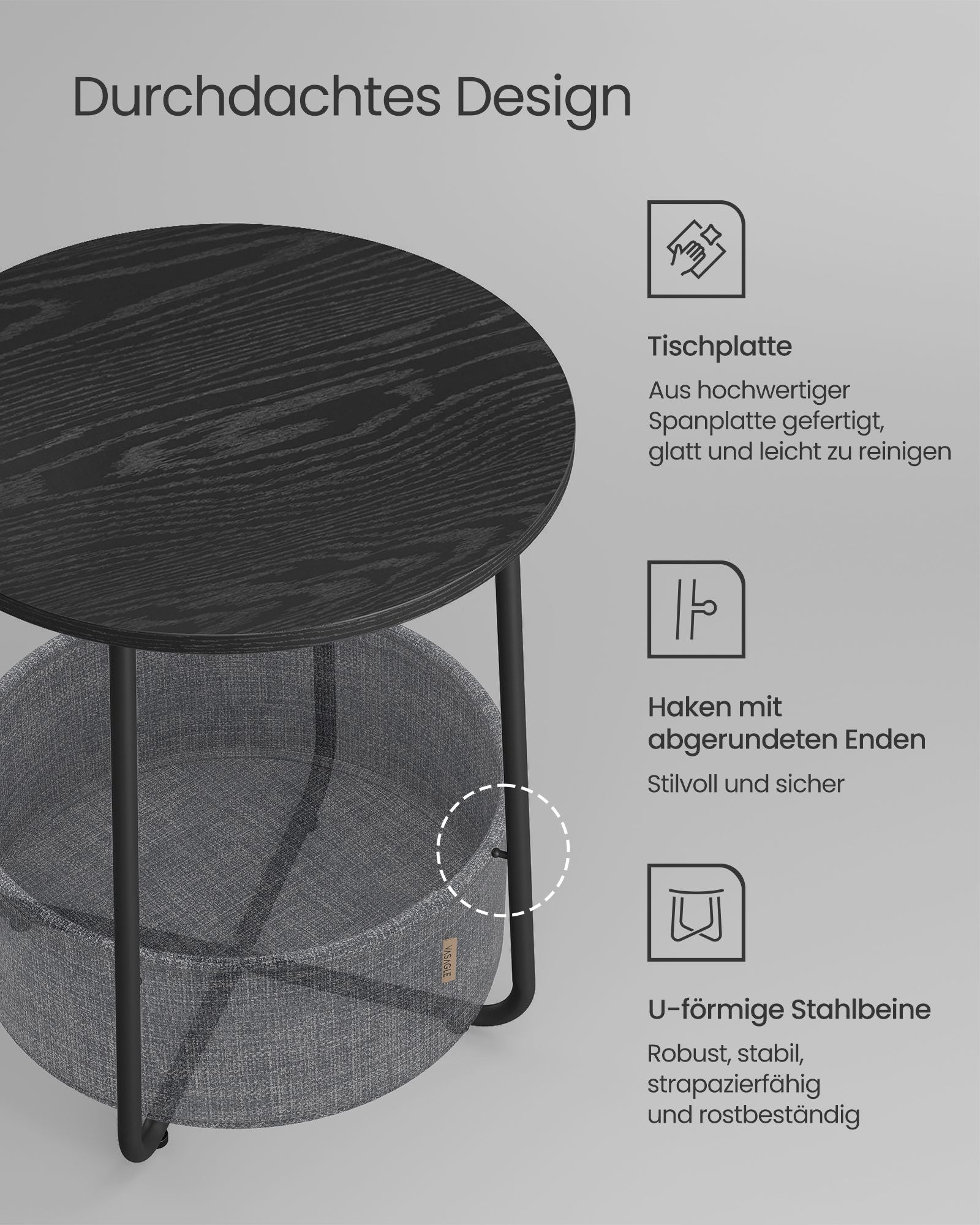 Side table-with basket-ebony black-leigh-free fabric