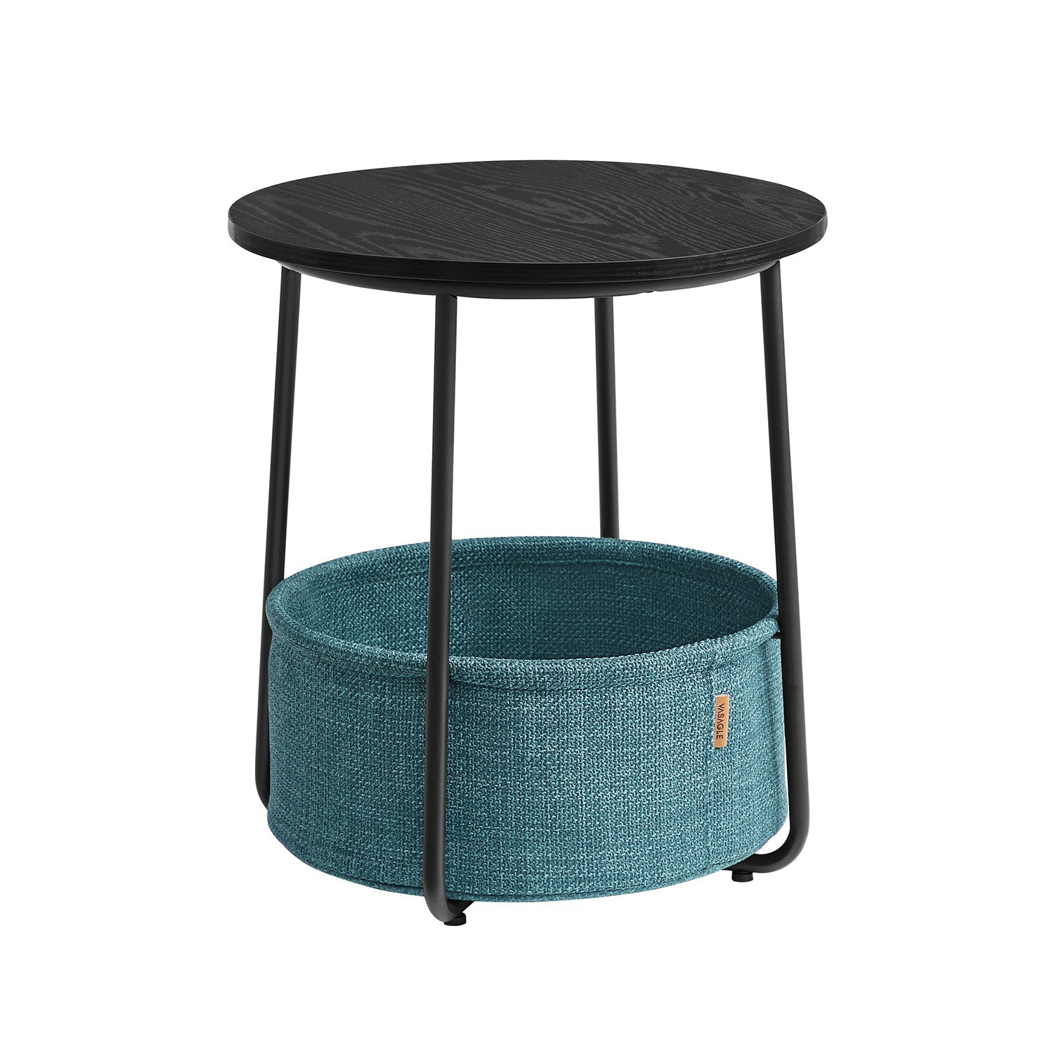 Round side table - With fabric basket - Metal frame - Blue