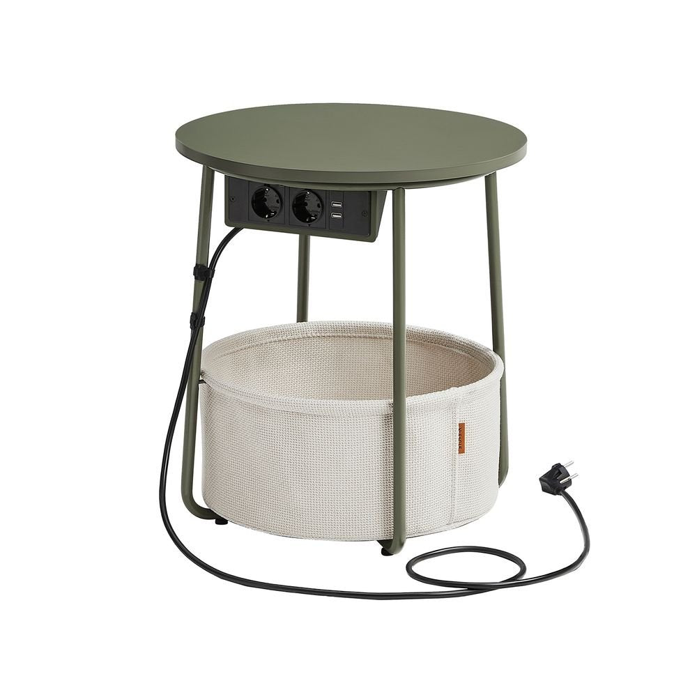 Side table - bedside table - with charging station and socket - with basket - green