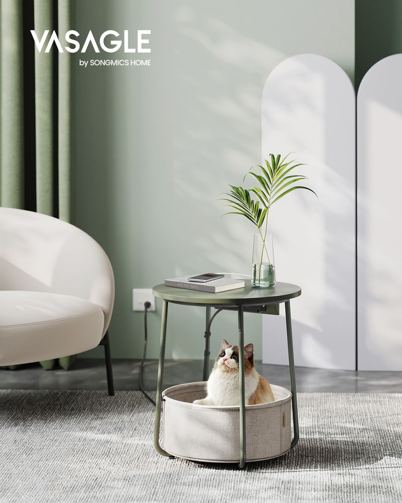 Side table - bedside table - with charging station and socket - with basket - green