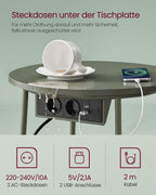 Side table with charging station and socket in forest green and cream white