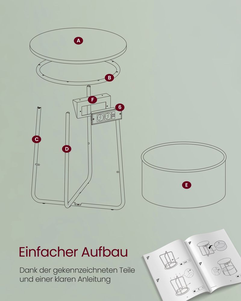 Side table - bedside table - with charging station and socket - with basket - green