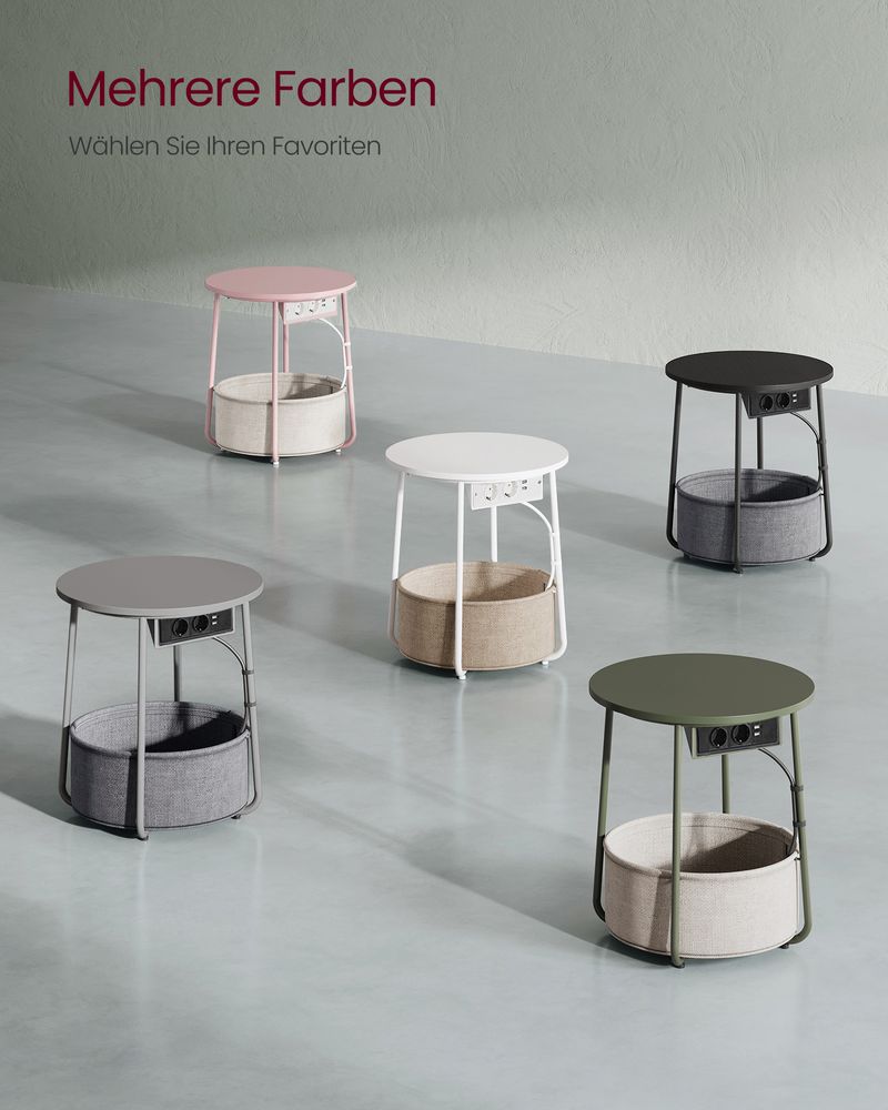 Side table - bedside table - with charging station and socket - with basket - green