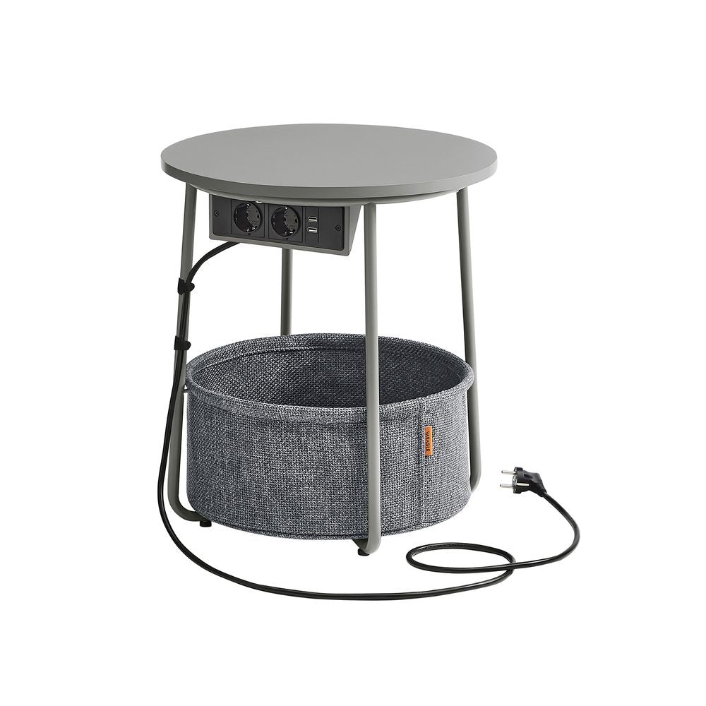 Side table - bedside table - with charging station and socket - with basket - Gray