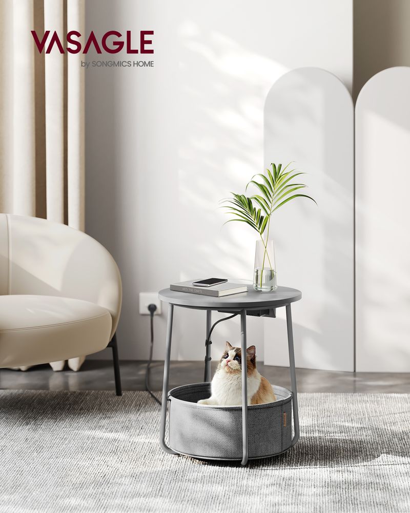 Side table - bedside table - with charging station and socket - with basket - Gray