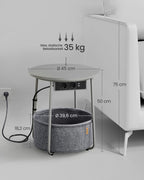 Side table - bedside table - with charging station and socket - with basket - Gray