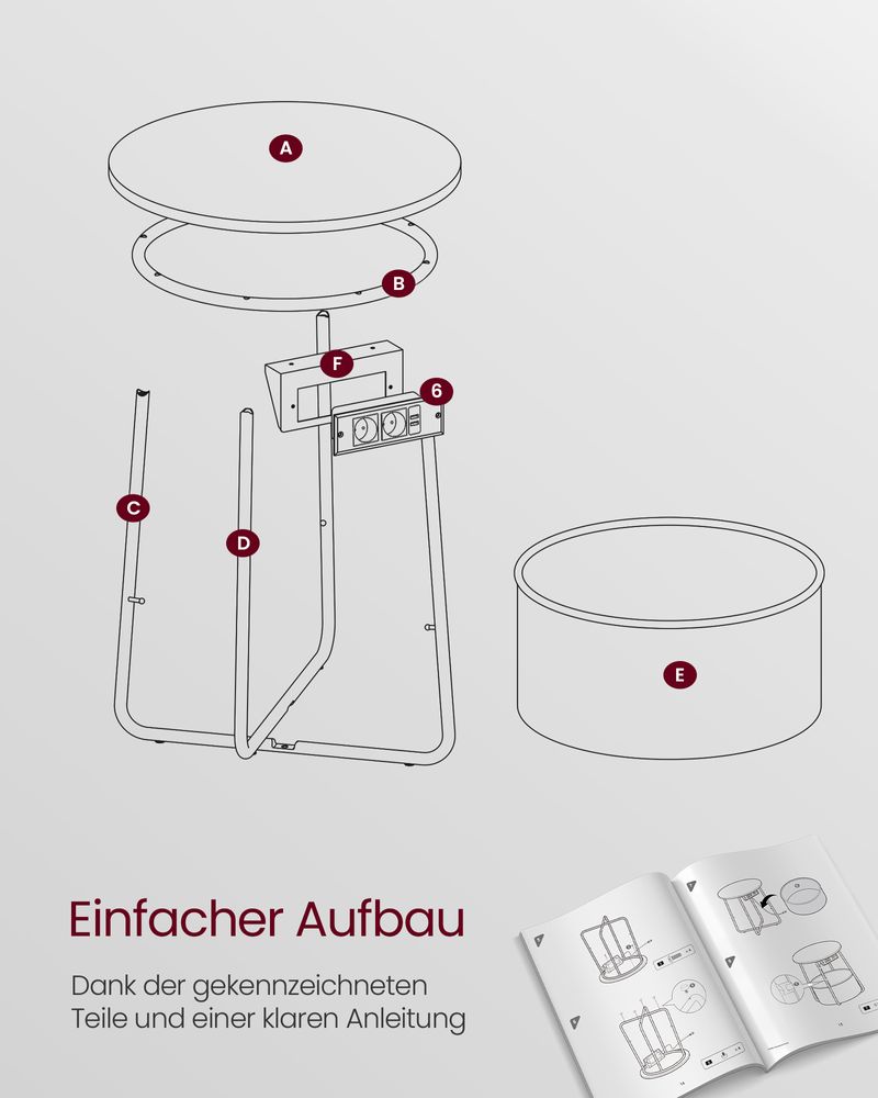 Side table - bedside table - with charging station and socket - with basket - Gray